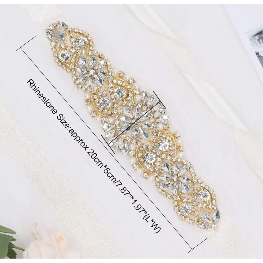 Tendaisy Crystal Rhinestone Faux Pearl Wedding Belt Cream Satin Ribbon Sash New